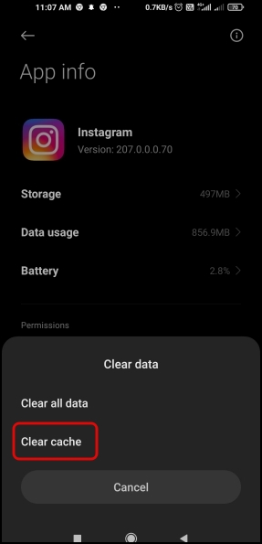 Clear Cache Instagram