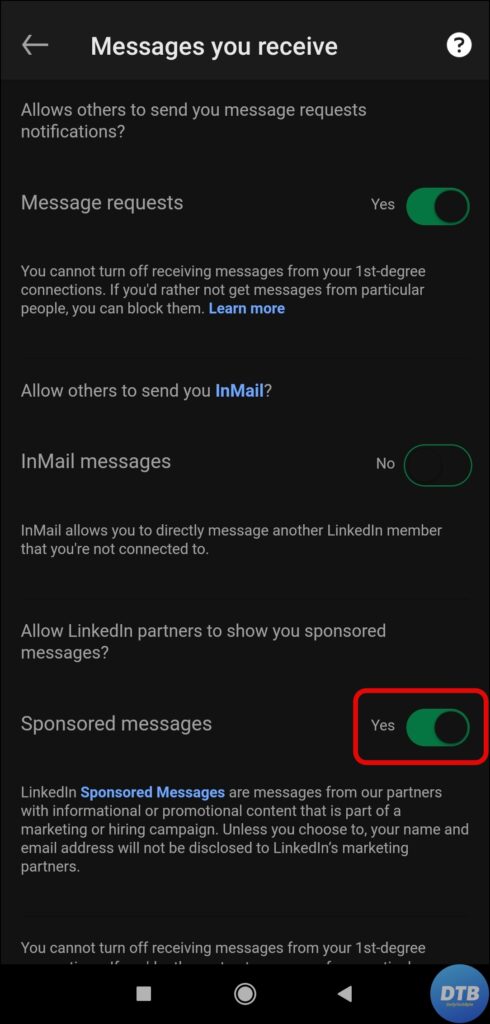 Turn Off Sponsored Messages