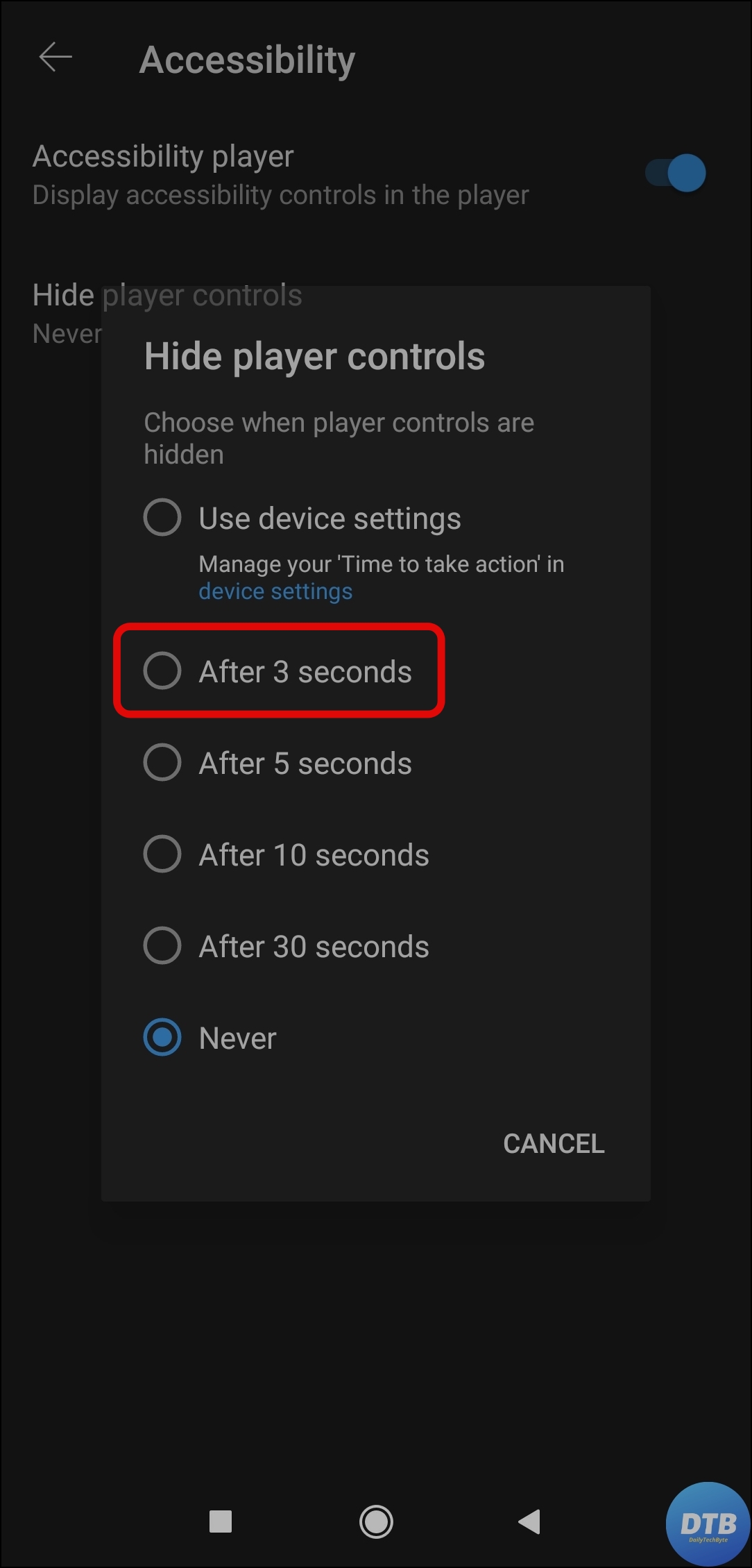 Hide Player Controls to Fix "Pull Up For Precise Seeking" Issue on YouTube