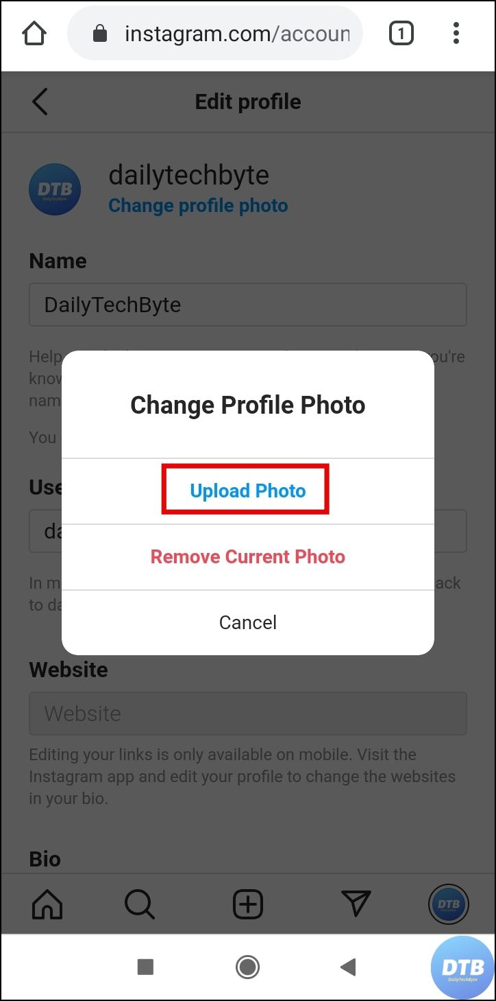 Change Profile Picture from Instagram Website