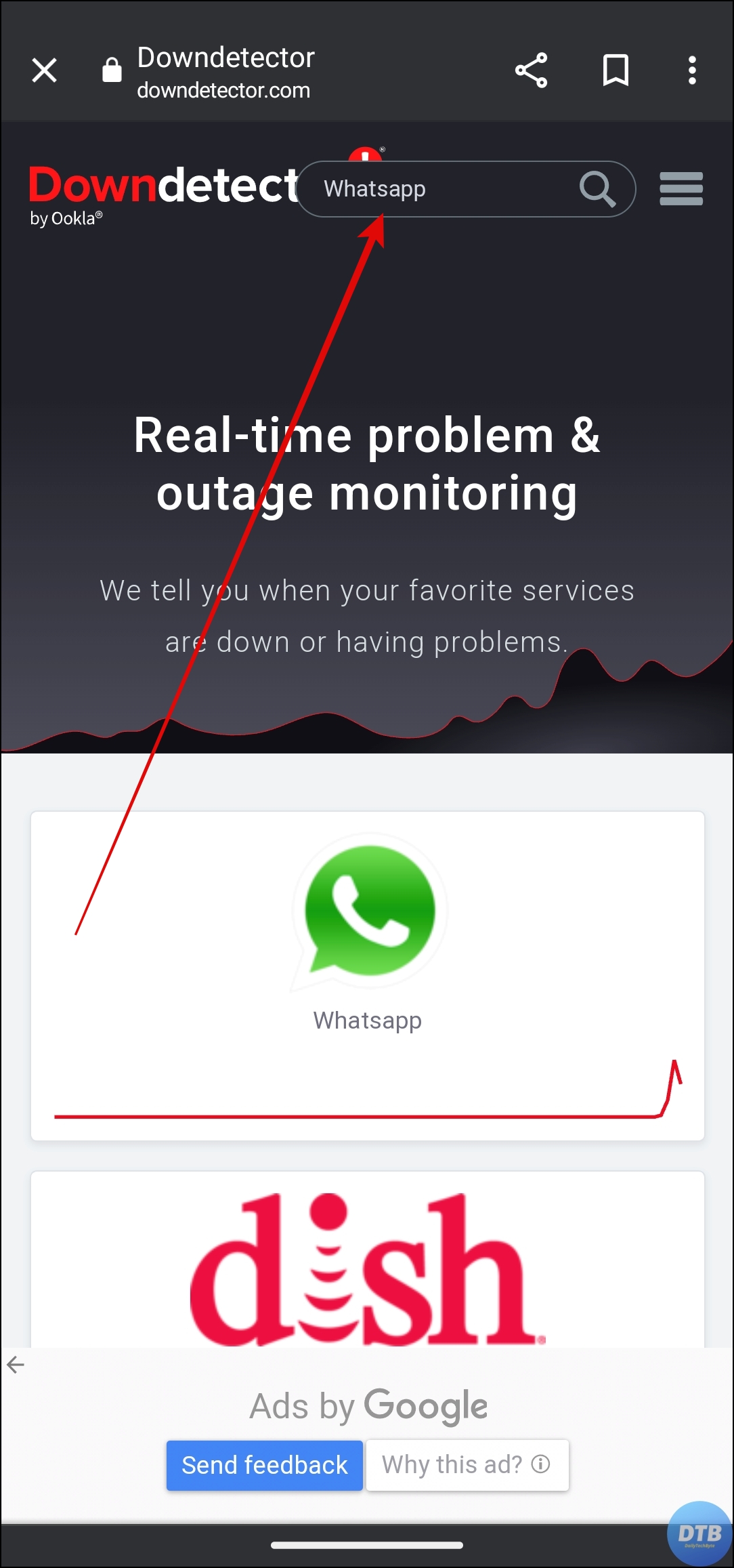 Check if WhatsApp is down to Fix WhatsApp Not Sending or Receiving Messages