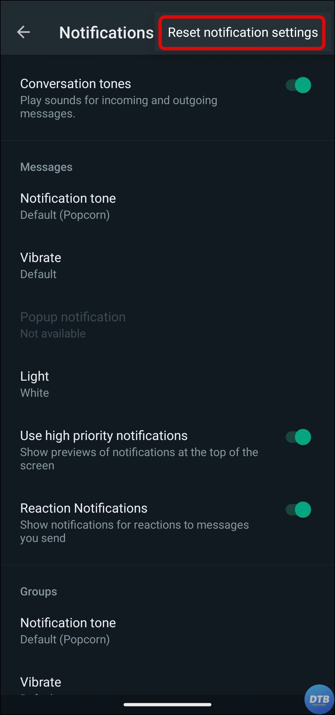 Reset Notification Settings on WhatsApp