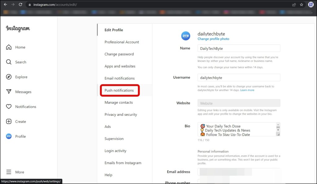 Enable or Disable Instagram Message Notifications on PC