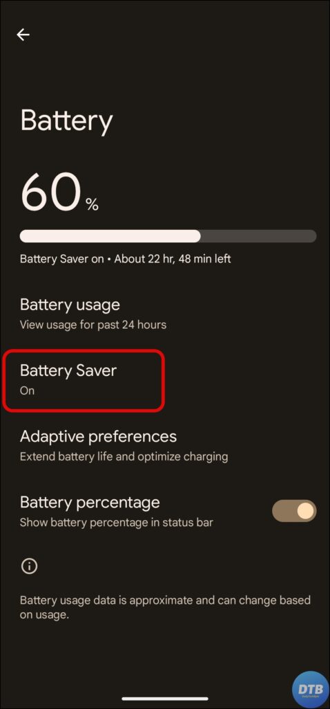 Turn OFF Battery Saving Mode