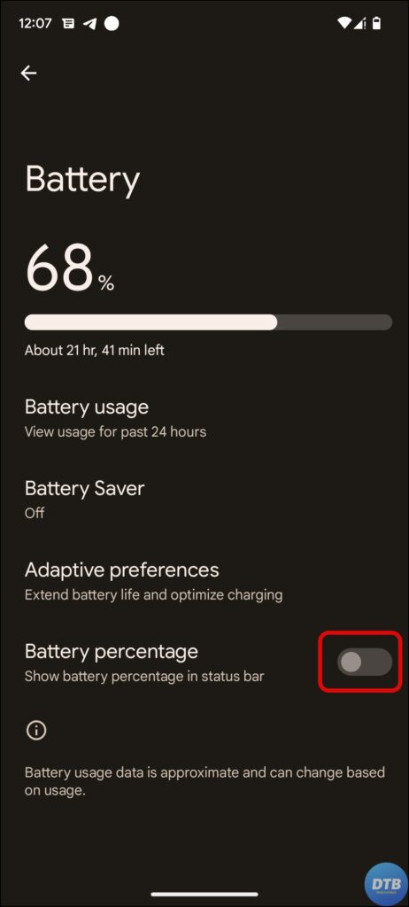 Show Battery Percentage in Google Pixel Phone