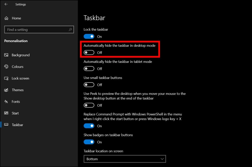 Hide Taskbar in Windows PC