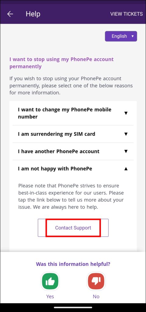 Delete your PhonePe account